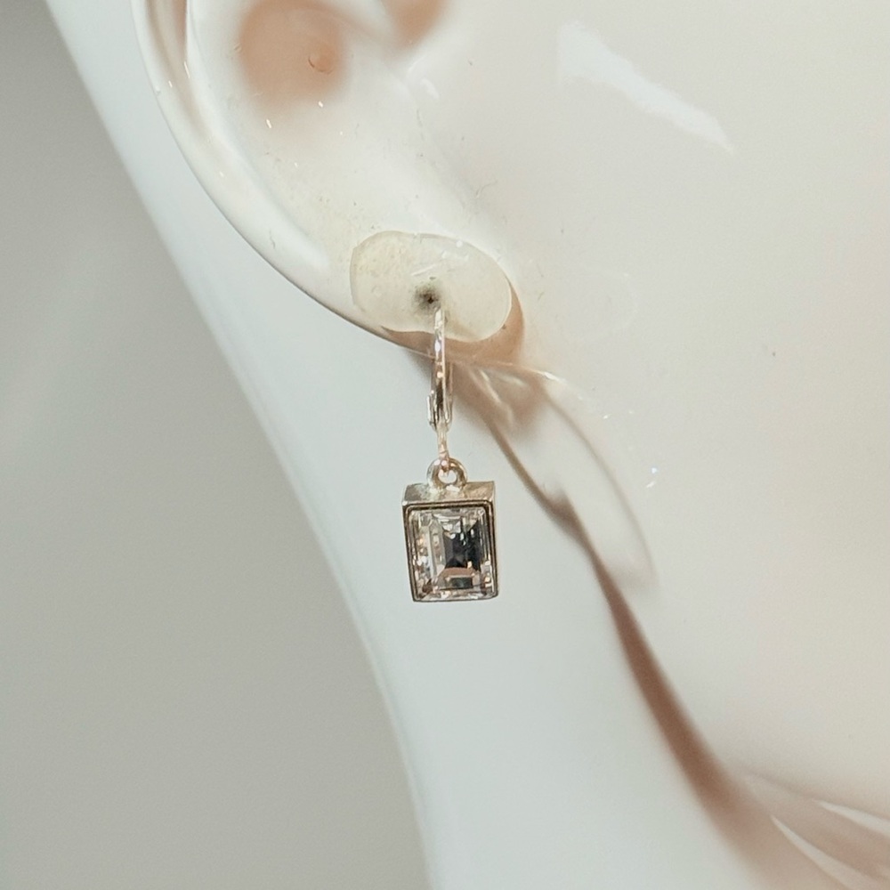 Givenchy Silver Tone Clear Faceted Crystal Dramatic Dangle Earrings 1 in - Picture 5 of 6